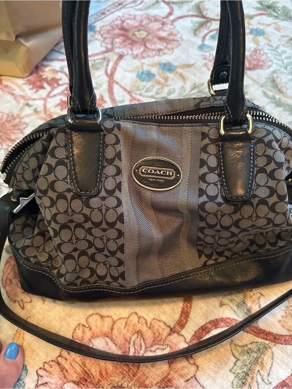 Coach Gray & Black Signature Mini Satchel